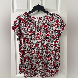 Liz Claiborne Classy Red, Blue, and White Women’s Floral Blouse